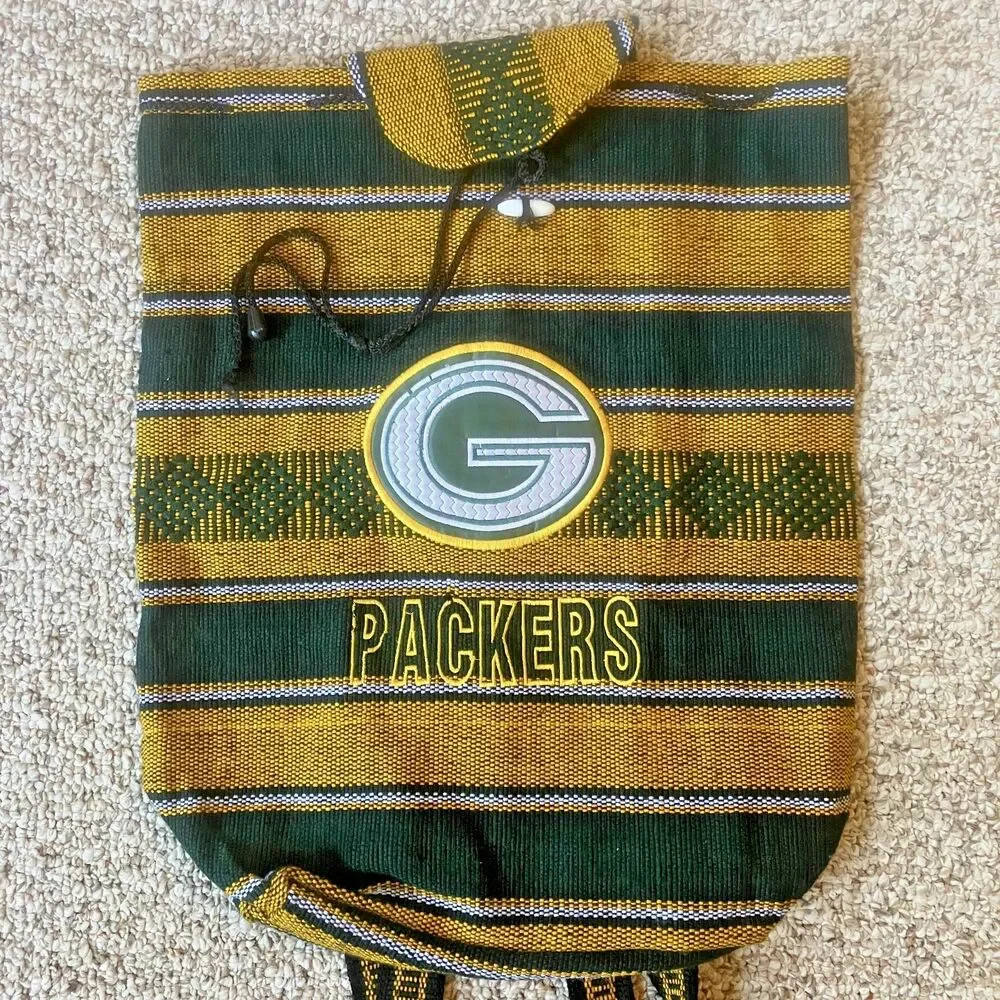 Green Bay Packers Mexican Blanket Backpack Green Gold Embroidered Football Love